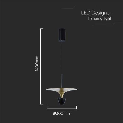 LED Hanglamp aan een koord LED/9W/230V 4000K zwart/goud