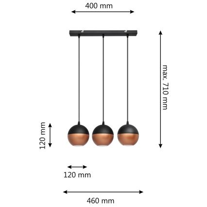 LED Hanglamp aan een koord MIDWAY 3xGU10/4,8W/230V zwart/koper