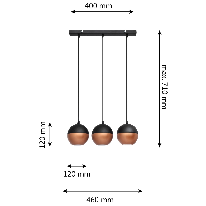 LED Hanglamp aan een koord MIDWAY 3xGU10/4,8W/230V zwart/koper