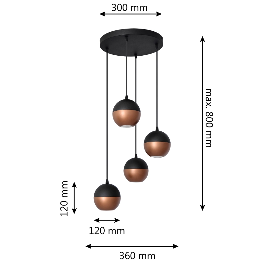 LED Hanglamp aan een koord MIDWAY 4xGU10/4,8W/230V zwart/koper