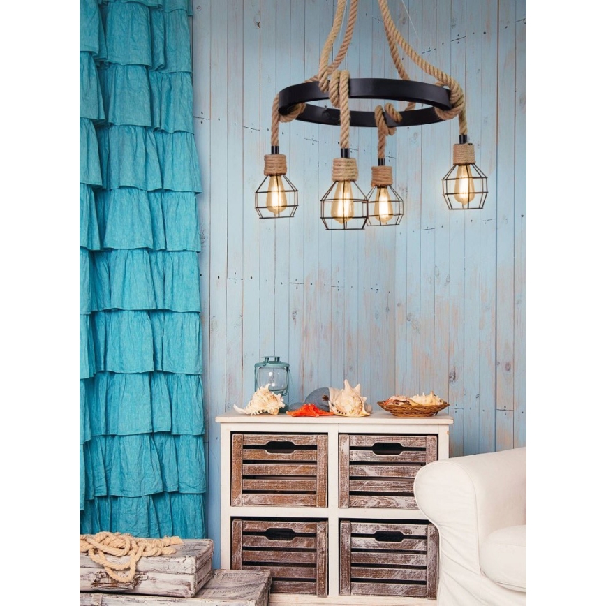 LED Hanglamp aan een koord ROPE ALEGRA 4xE27/10W/230V