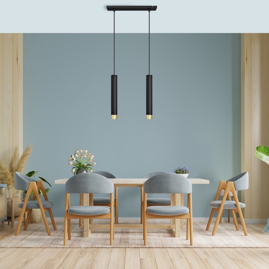 LED Hanglamp aan een koord TUBA 2xGU10/4,8W/230V zwart/goud