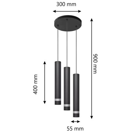 LED Hanglamp aan een koord TUBA 3xGU10/4,8W/230V zwart/glanzend chroom