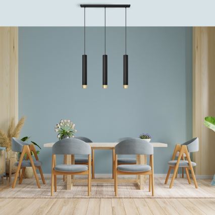LED Hanglamp aan een koord TUBA 3xGU10/4,8W/230V zwart/goud