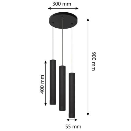 LED Hanglamp aan een koord TUBA 3xGU10/4,8W/230V zwart