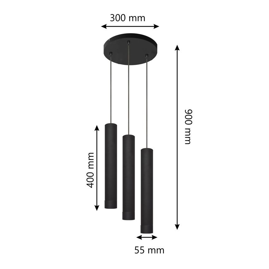 LED Hanglamp aan een koord TUBA 3xGU10/4,8W/230V zwart