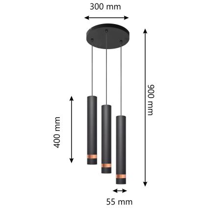 LED Hanglamp aan een koord TUBA 3xGU10/4,8W/230V zwart/koper