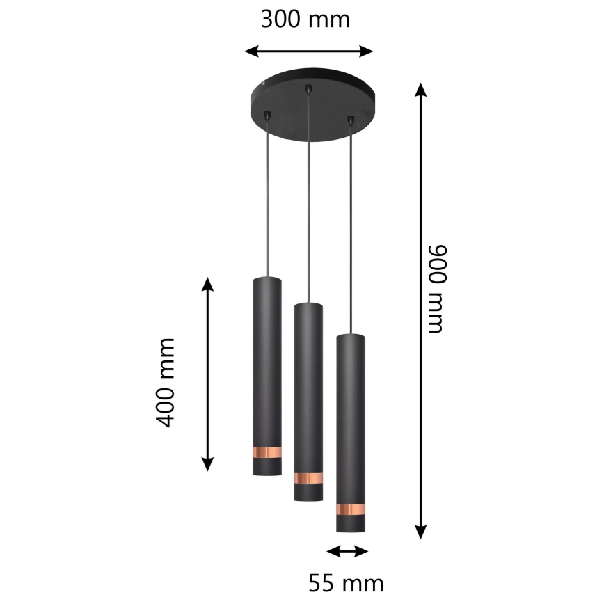 LED Hanglamp aan een koord TUBA 3xGU10/4,8W/230V zwart/koper