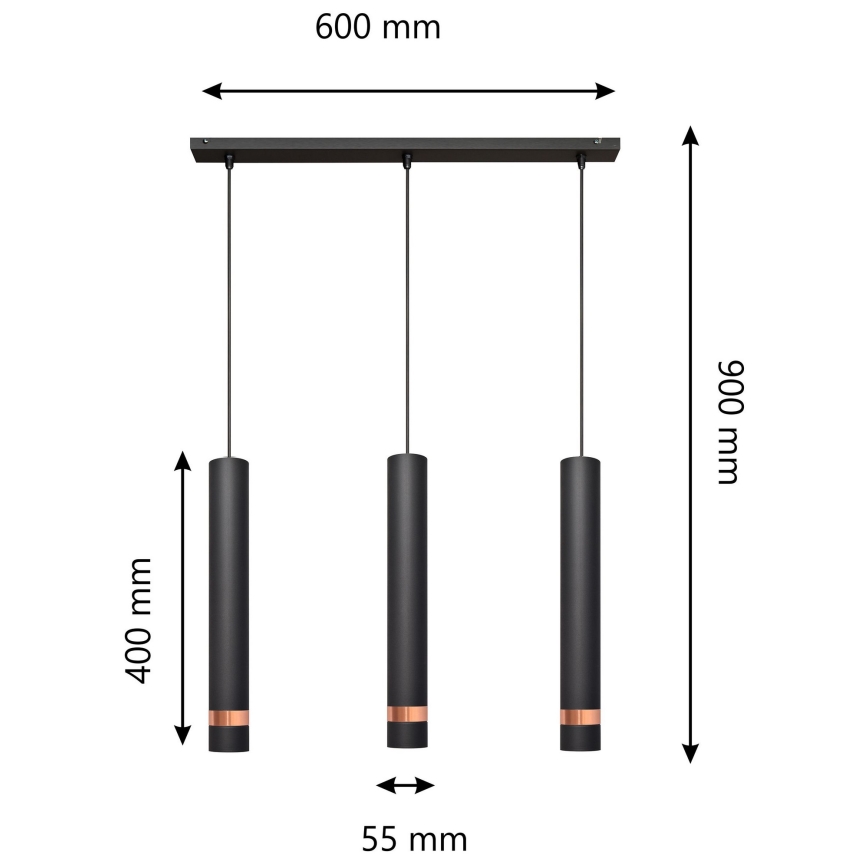 LED Hanglamp aan een koord TUBA 3xGU10/4,8W/230V zwart/koper