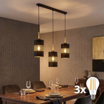 LED-hanglamp aan kabel BOGART 3xE27/15W/230V zwart/goud