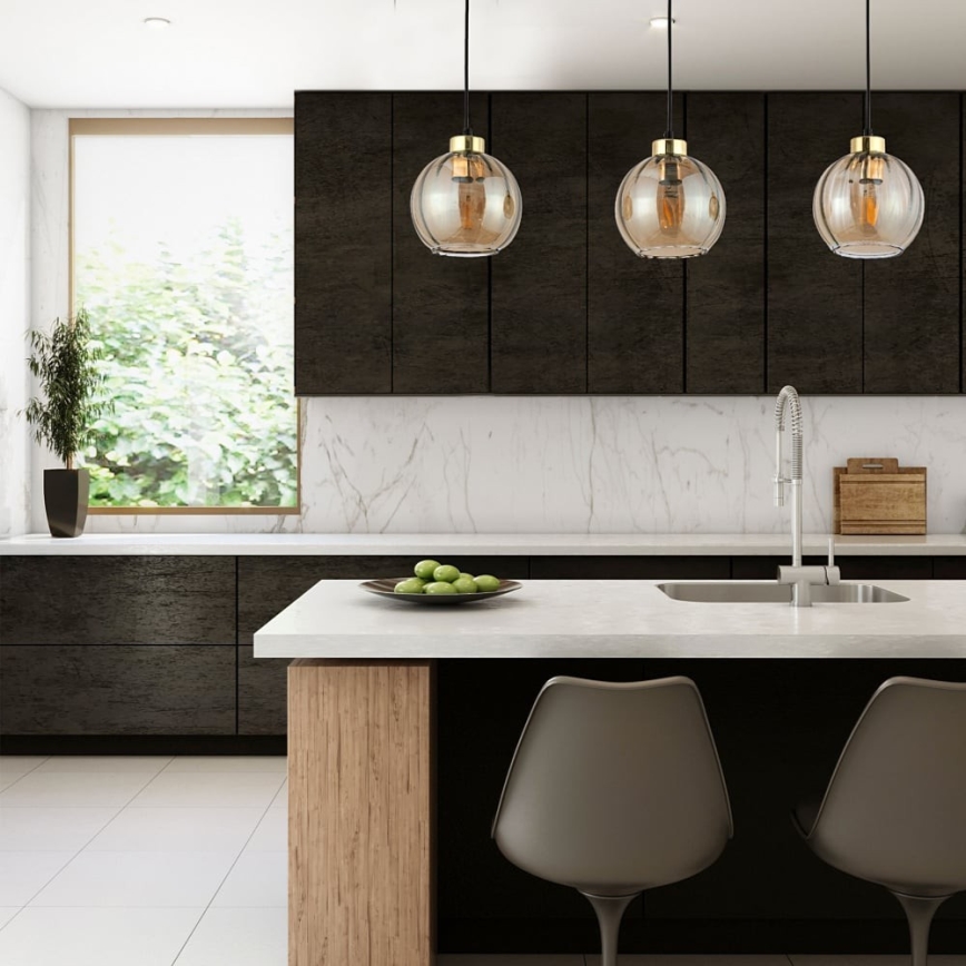 LED-hanglamp aan kabel DEVI 3xE27/15W/230V zwart/rookbeige