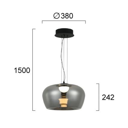 LED-hanglamp aan kabel NADIA LED/20W/230V gerookt glas/zwart