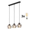 LED-hanglamp aan kabel ZULIA 3xE27/15W/230V zwart/rookzwart