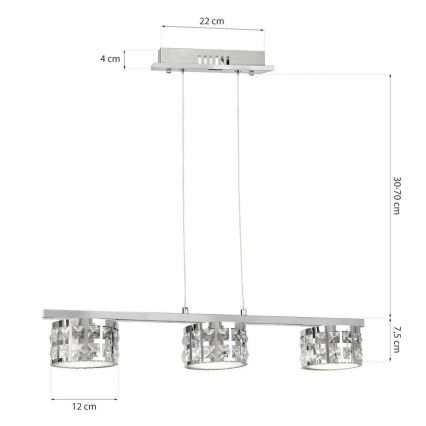 LED Hanglamp aan koord ALEX 3xLED/15W/230V