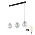 LED-hanglamp aan staalkabel DEVI 3xE27/15W/230V zwart/helder