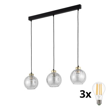LED-hanglamp aan staalkabel DEVI 3xE27/15W/230V zwart/helder