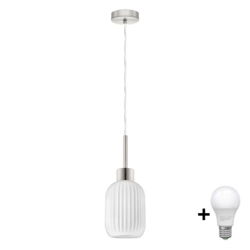 LED hanglamp HARMA 1xE27/60W/230V, diameter 14 cm, mat chroom/wit