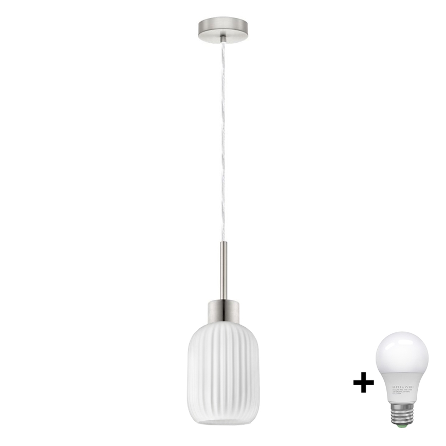 LED hanglamp HARMA 1xE27/60W/230V, diameter 14 cm, mat chroom/wit