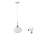 LED Hanglamp HARMA 1xE27/60W/230V ø 25 cm mat nikkel/wit