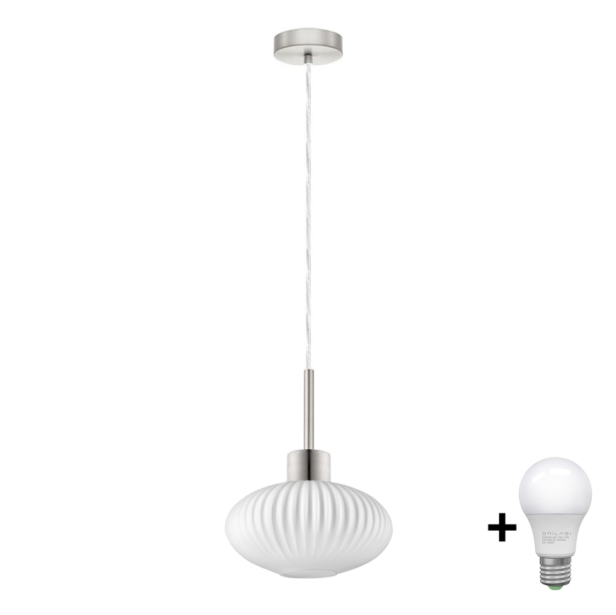 LED Hanglamp HARMA 1xE27/60W/230V ø 25 cm mat nikkel/wit