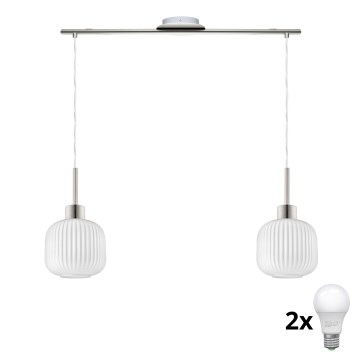 LED Hanglamp HARMA 2xE27/60W/230V mat chroom/wit