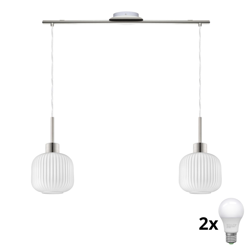 LED Hanglamp HARMA 2xE27/60W/230V mat chroom/wit