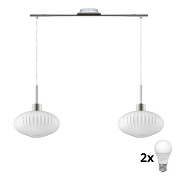 LED Hanglamp HARMA 2xE27/60W/230V mat chroom/wit