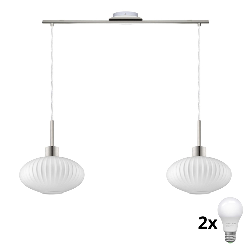 LED Hanglamp HARMA 2xE27/60W/230V mat chroom/wit