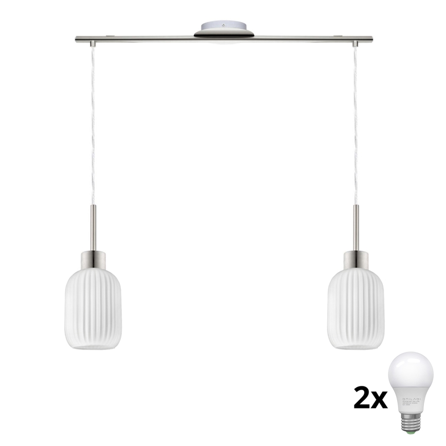 LED hanglamp HARMA 2xE27/60W/230V mat chroom/wit