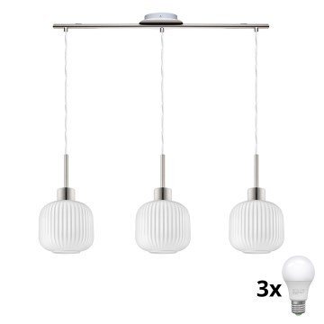 LED Hanglamp HARMA 3xE27/60W/230V mat chroom/wit