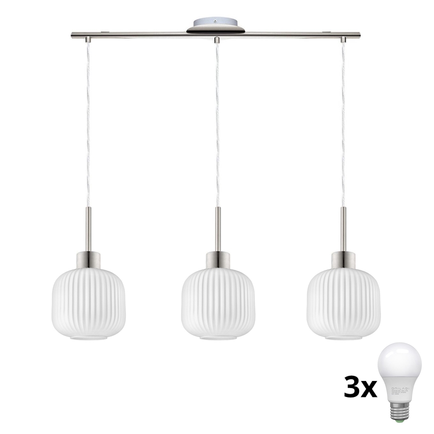 LED Hanglamp HARMA 3xE27/60W/230V mat chroom/wit