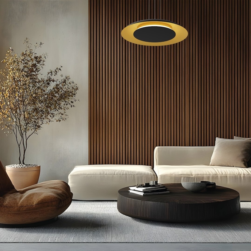 LED-hanglamp met kabel PIATTINO LED/30W/230V 2700/3200/4000K Ø 40 cm zwart/goud