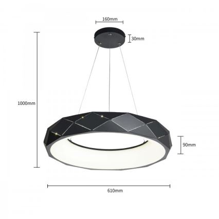 LED-hanglamp met kabel REUS LED/36W/230V 4000K Ø 61 cm zwart