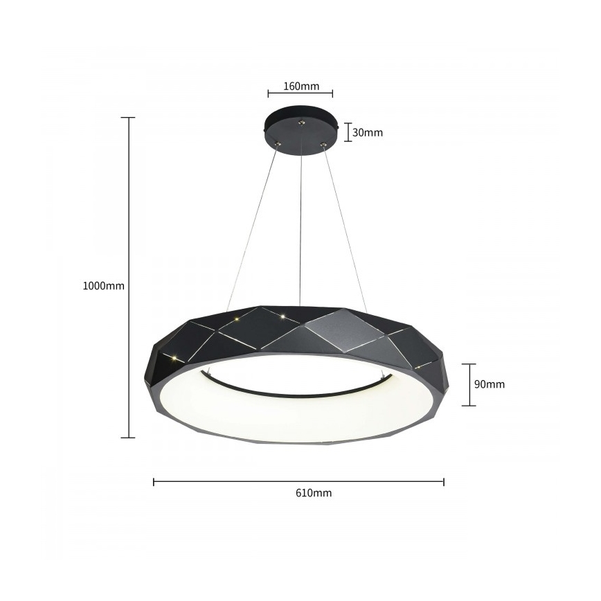LED-hanglamp met kabel REUS LED/36W/230V 4000K Ø 61 cm zwart