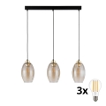 LED-hanglamp met kabel SEBO 3xE27/15W/230V zwart/rookbeige