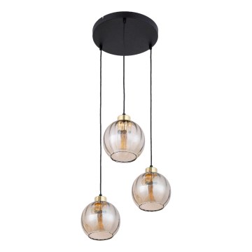 LED-hanglamp met kabelophanging DEVI 3xE27/15W/230V zwart/rookbeige