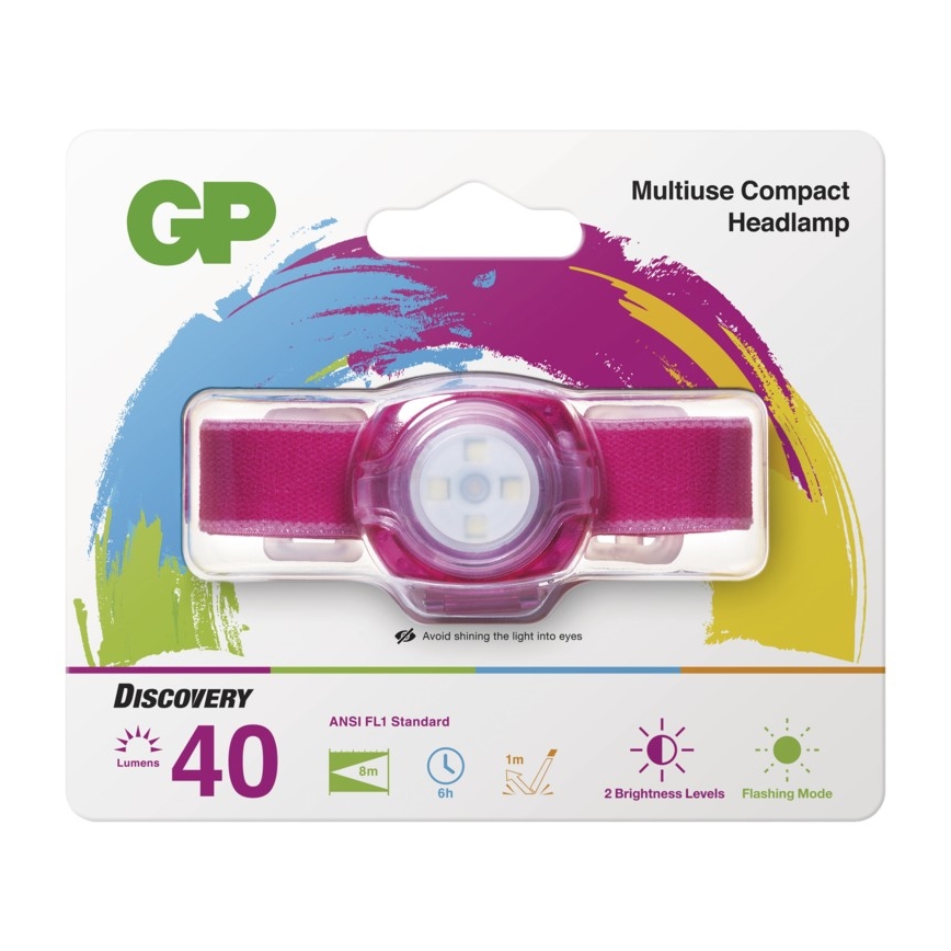 LED Hoofdlamp GP EVERYBODY 4xLED/2×CR2025 roze