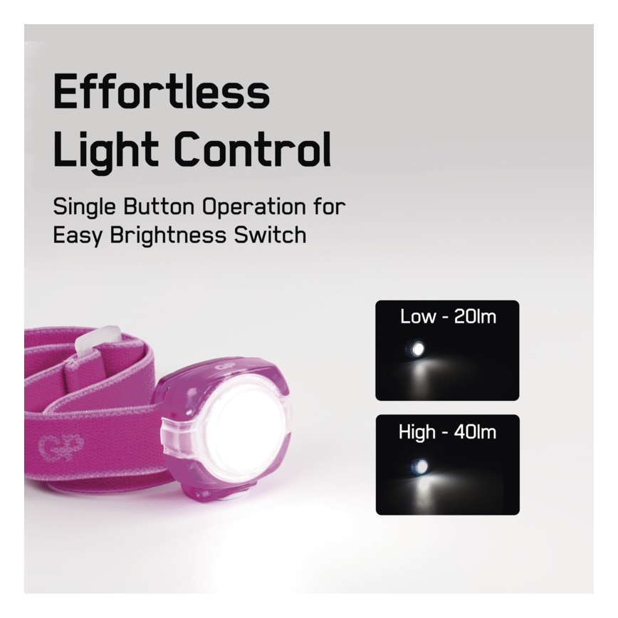 LED Hoofdlamp GP EVERYBODY 4xLED/2×CR2025 roze
