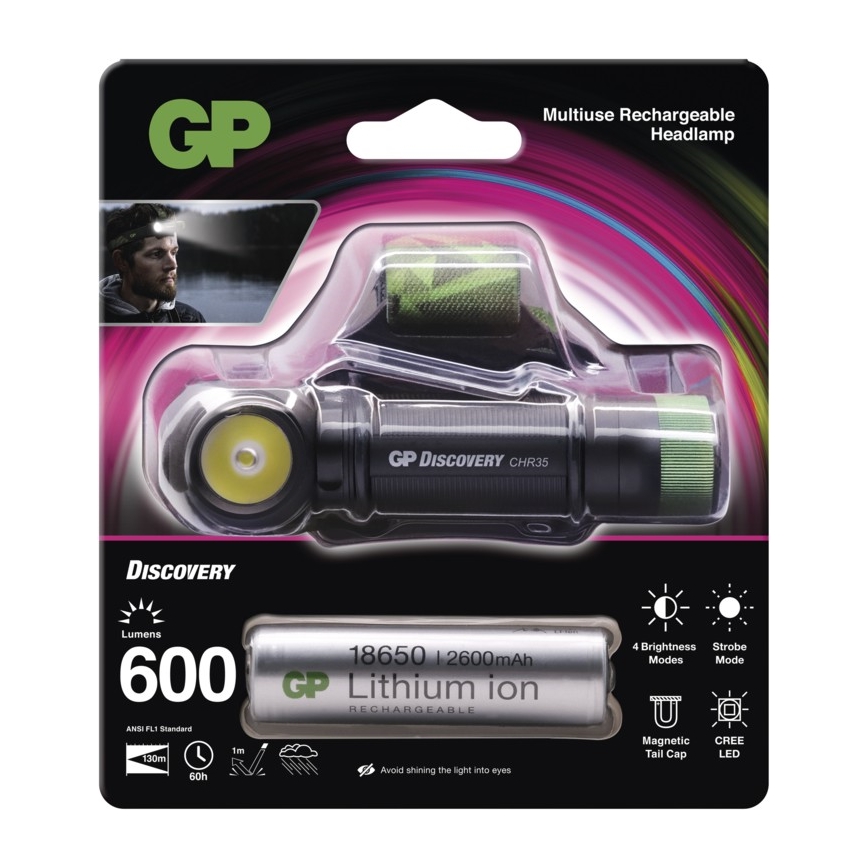 LED Hoofdlamp GP DISCOVERY CHR35 LED/3,7V/2600mAh