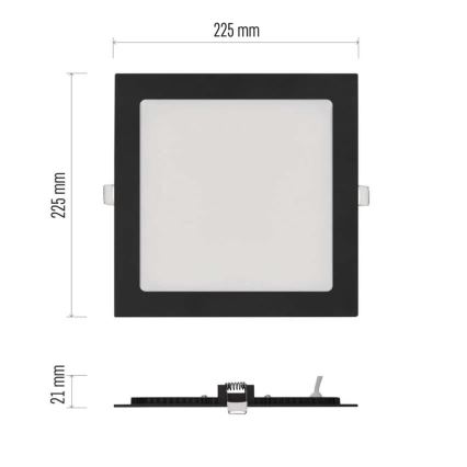 LED inbouwarmatuur NEXXO LED/18W/230V 3000/3500/4000K zwart 22,5 x 22,5 cm