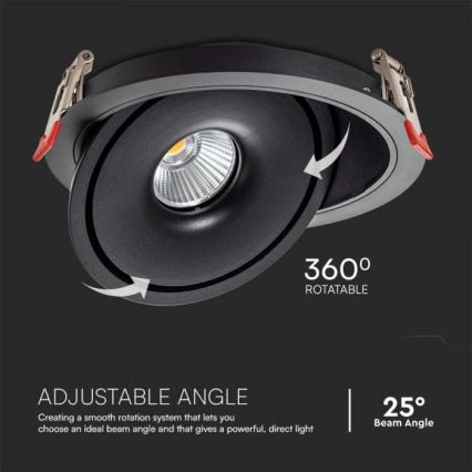 LED Inbouwspot LED/12W/230V 3000/4000/6400K Ø 12 cm zwart