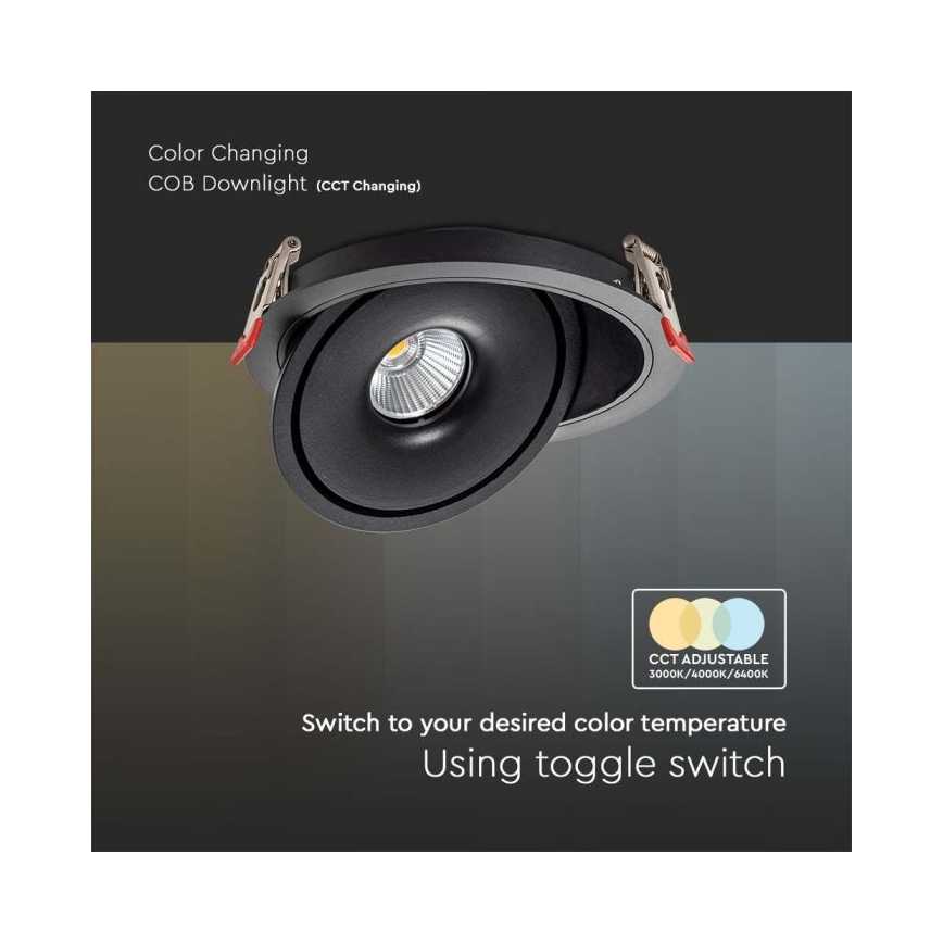LED inbouwspot LED/20W/230V 3000/4000/6400K Ø 16,5 cm zwart