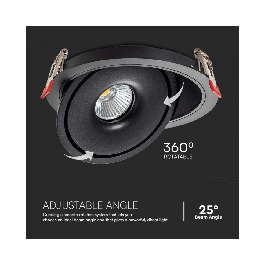 LED Inbouwspot LED/12W/230V 3000/4000/6400K diameter 12 cm zwart