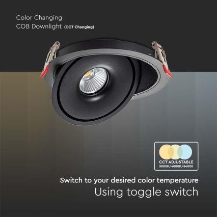 LED Inbouwspot LED/12W/230V 3000/4000/6400K diameter 12 cm zwart
