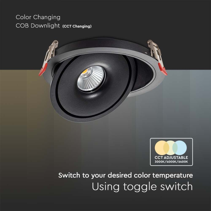 LED Inbouwspot LED/12W/230V 3000/4000/6400K diameter 12 cm zwart
