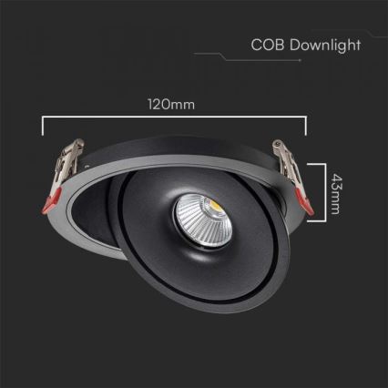 LED Inbouwspot LED/12W/230V 3000/4000/6400K diameter 12 cm zwart