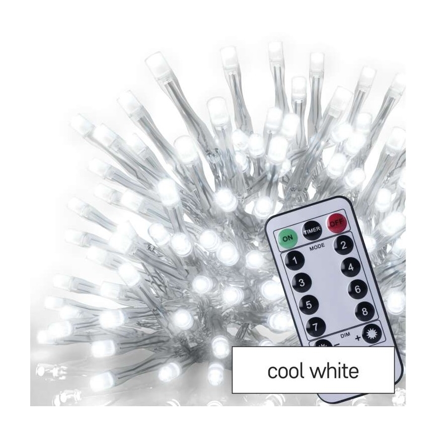 LED kerst buitenketting 300xLED/8 standen10m IP44 koel wit + afstandsbediening