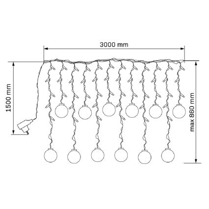 LED Kerst gordijn WISH BALLS 108xLED/8 Functies 4,5 m warm wit