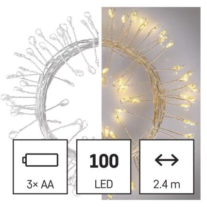 LED Kerst Lichtketting 100xLED/3xAA 2,7m warm wit