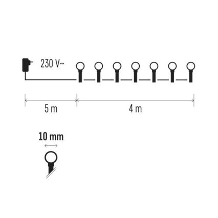 LED Kerst Lichtketting voor Buiten TIMER 40xLED 9m IP44 meerdere kleuren